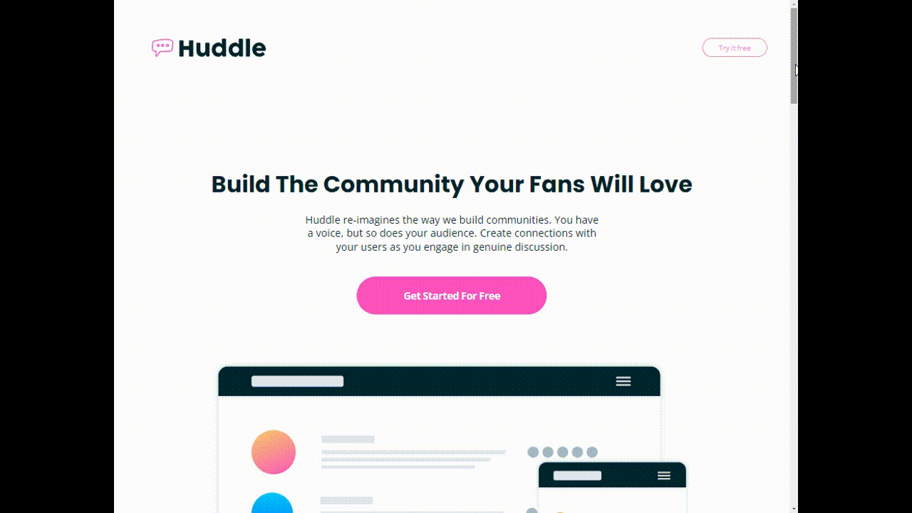 Huddle Landing Page With Curved Sections Main