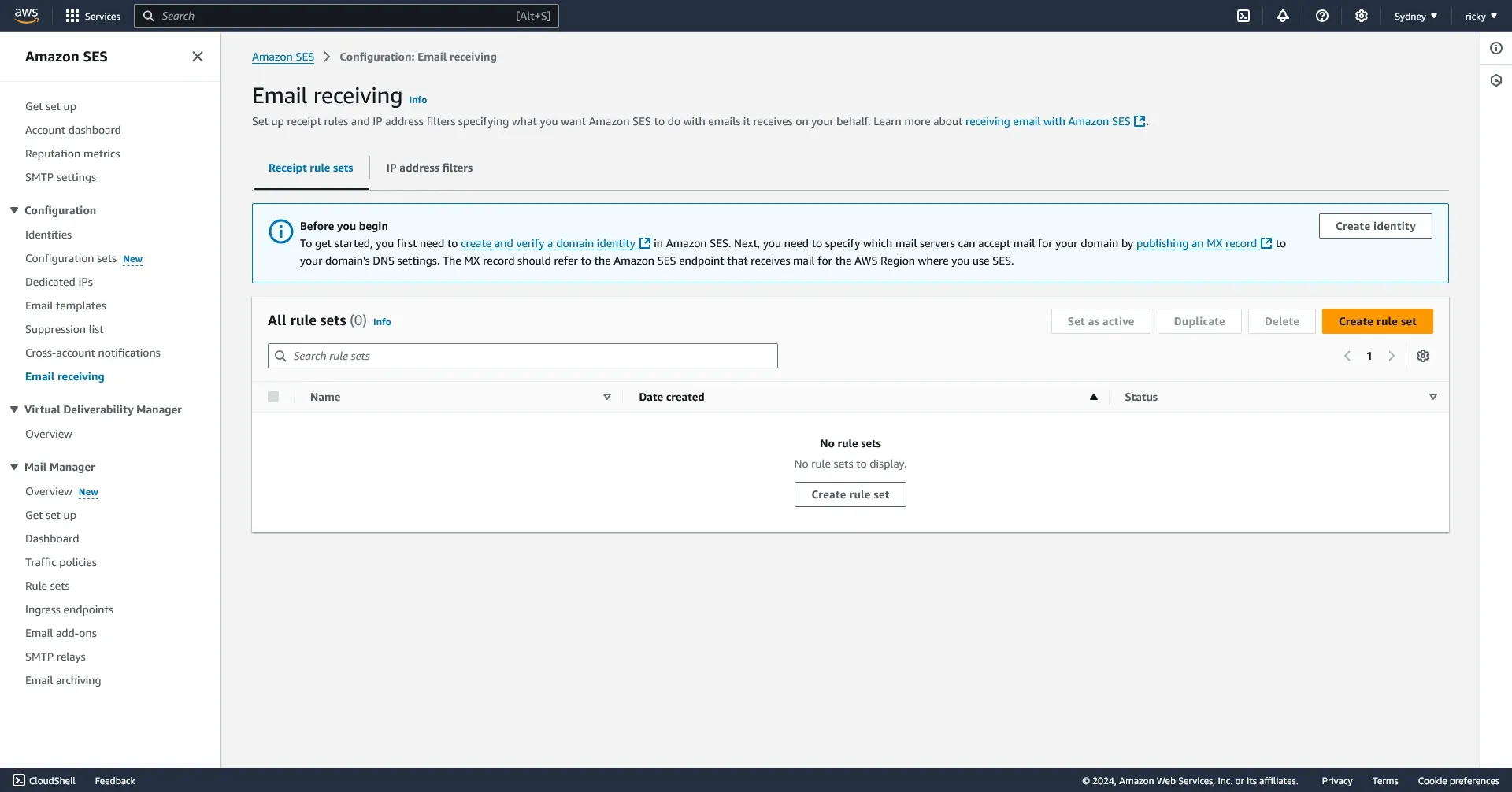 AWS Email Receiving dashboard