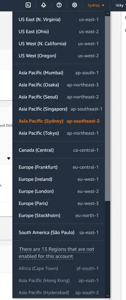 AWS region selector