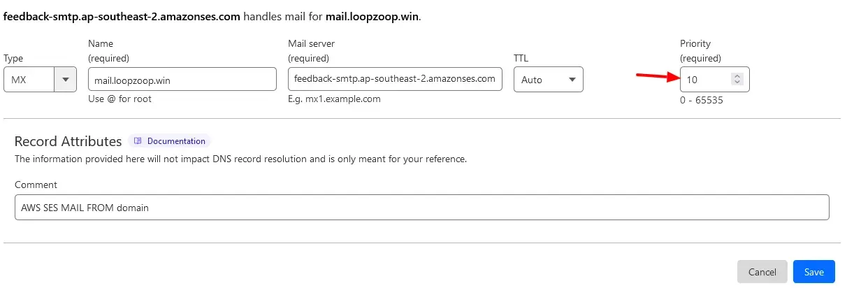 Cloudflare AWS SES MX record priority