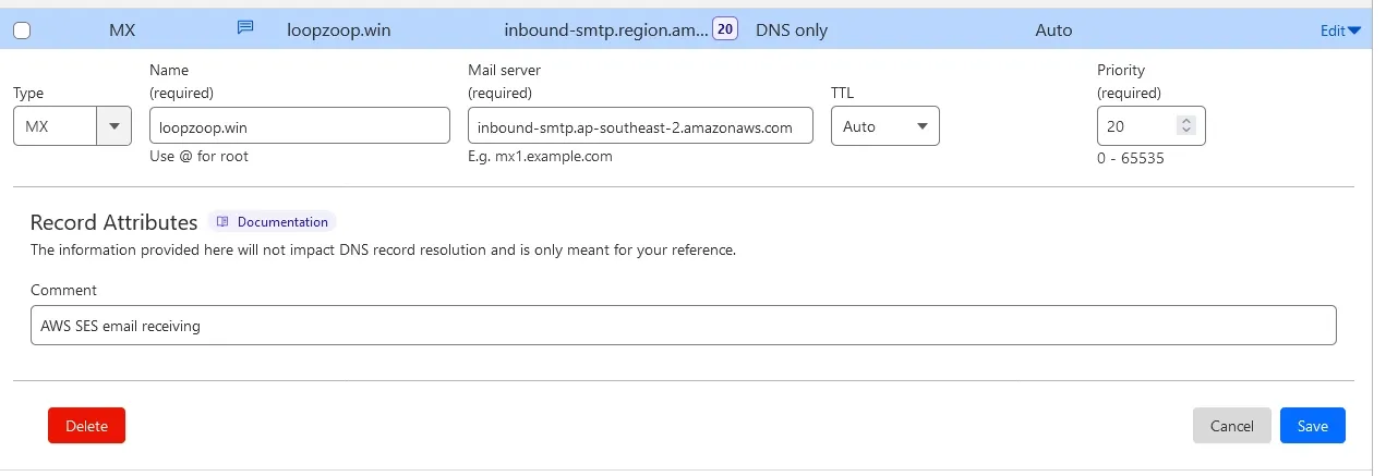 Cloudflare email receiving DNS record